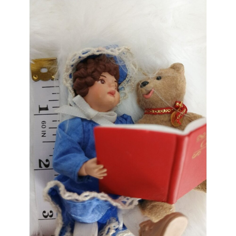 Hallmark 1995 Keepsake Ornament Victorian Girl & Bear Caroling With Book & Feath